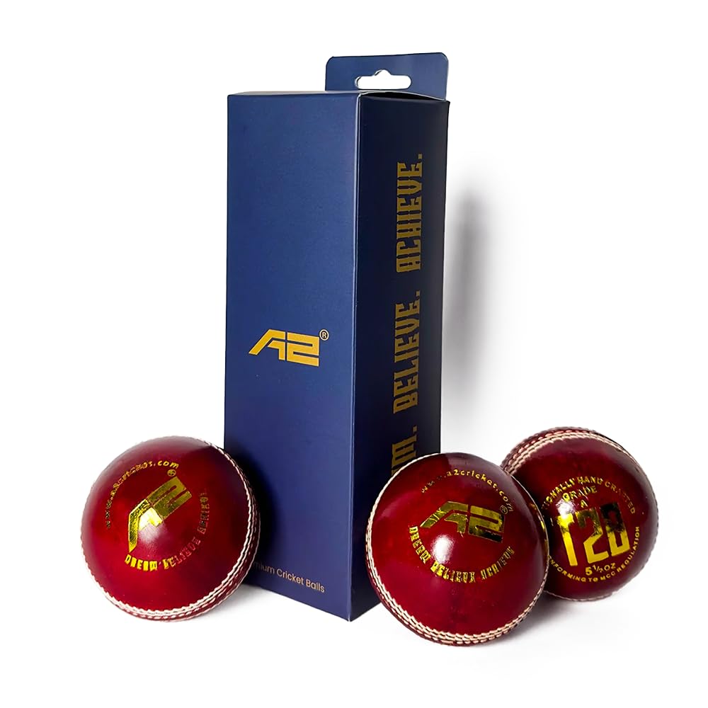 A2 Cricket Pure Leather Ball - Red (4 Piece), Waterproofed, Standard Size - Pack of 3 Balls for 20 Over Matches (B0CK4LS8D2) Amazon Price History, Amazon Price Tracker