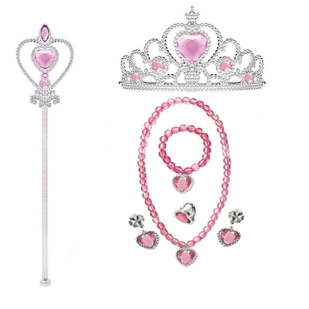  Princess Dress Up Accessories,Girl's Jewelry Dress Up Play Set Tiara Crown and Magic Wand, Girl's Party Cosplay Costumes Accessories Kit