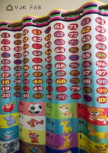 Image of 3D Printed Math English Albhabets Learning Design Curtains for Kids Room, School, Kids Care Home, Window, Door 4x5 feet, Pack of 1 Pc
