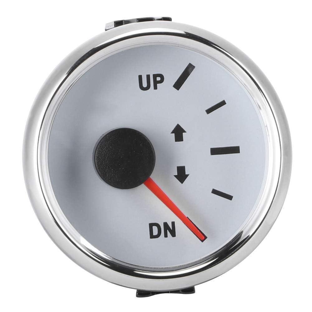 Indicatore di Assetto Barca 52 Mm/2 Pollici Indicatore Inclinazione UP-DN 0-190 Ohm Retroilluminazione Rossa (Cornice d'argento su bianco)