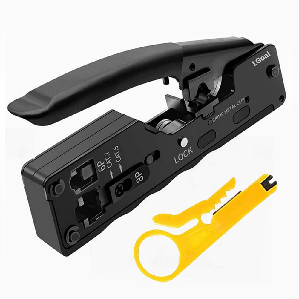 1Goal Crimping Tool, RJ45 Wire Cutter, Tool Kit, for Cat5 Cat5e Cat6 Network Connectors Cat6a Cat7 Shielded Modular Plugs RJ45 RJ12 RJ11 Crimp Tool with Strip Cut (Not Support Passthrough Connector) (B0CTHR5TCY) Amazon Price History, Amazon Price Tracker