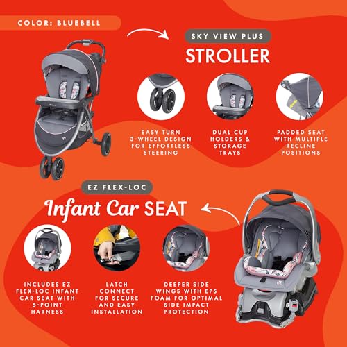 Baby Trend Sky View Plus Stroller & EZ Flex-Loc Infant Car Seat, Bluebell - image 2