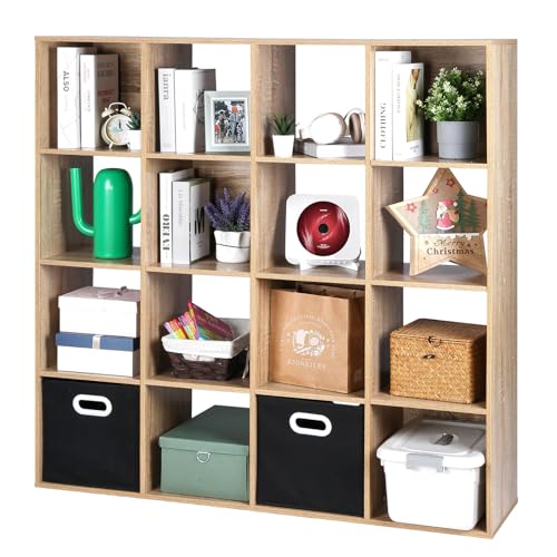 PACHIRA - Estantería de madera de 16 cubos, color blanco, 4 x 4, apilable, estantería independiente para libros, CD, ropa, sala de estar, dormitorio, pasillo, oficina
