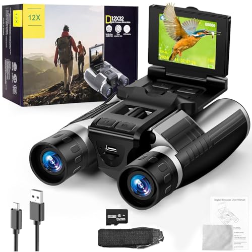 2in1 Digital Binoculars with Camera, 12x32, 2.5K Video & 48MP Photo, 2.4' LCD Screen Rechargeable Binocular for Bird Watching, Hunting, Travel and Concerts 32G