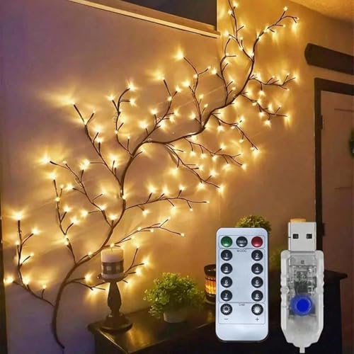Image of Willow Vine LED Wall Lights for Home Decor, 5.5 Ft USB Powered Artificial Vine String Lights with Remote Control, 8 Lighting Modes, Bendable Branch Design with 10 Clips (72 LED)