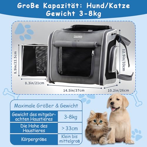 Hundekorb Fahrrad Vorne, Erweiterbarer Faltbarer Hundefahrradkorb Vorne mit 4-Offenen Türen, 4-Mesh-Fenster, Haustier-Reisetasche, Hunderucksack für Kleine und Mittelgroße Katzen und Hunde