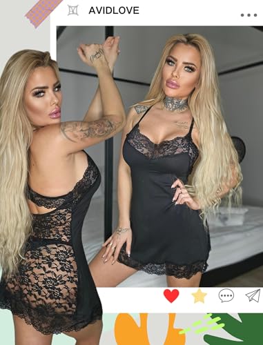 Avidlove Lingerie for Women Sexy Babydoll Lingerie Dress Lace Trim Sleep Dress Back Criss-Cross Straps Lingerie3