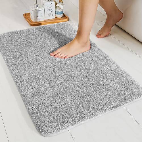 Image of enera Microfibre Bath Mat | Soft & Absorbent 2650 GSM | Non-Slip Latex Backing | Quick Dry, Washable Multipurpose Floor Mat for Bathroom, Bedroom, Kitchen & Home (Opella 40 x 60 cm) (Stone)