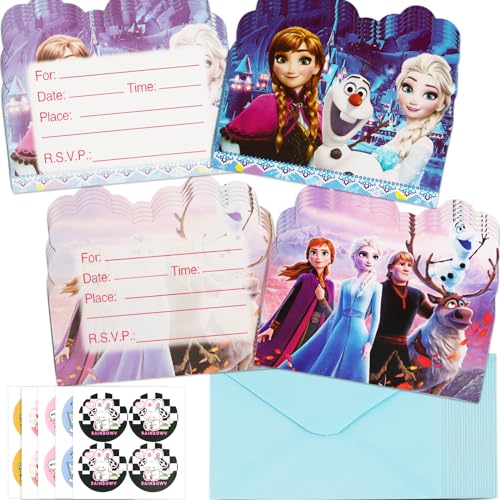 Huanmin Convites para crianças, aniversários convites Fro-zen aniversários, 20 unidades, cartão de convite para festa, cartão de convite, 2 estilos, envelopes de convite, para festas temáticas