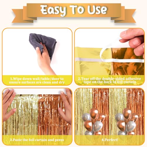 Image of Voircoloria 2 Pack Rose and Champion Foil Fringe Backdrop Curtains, Tinsel Streamers Party Decorations, Fringe Backdrop, Door Shimmer for Anniversary or Birthday Party