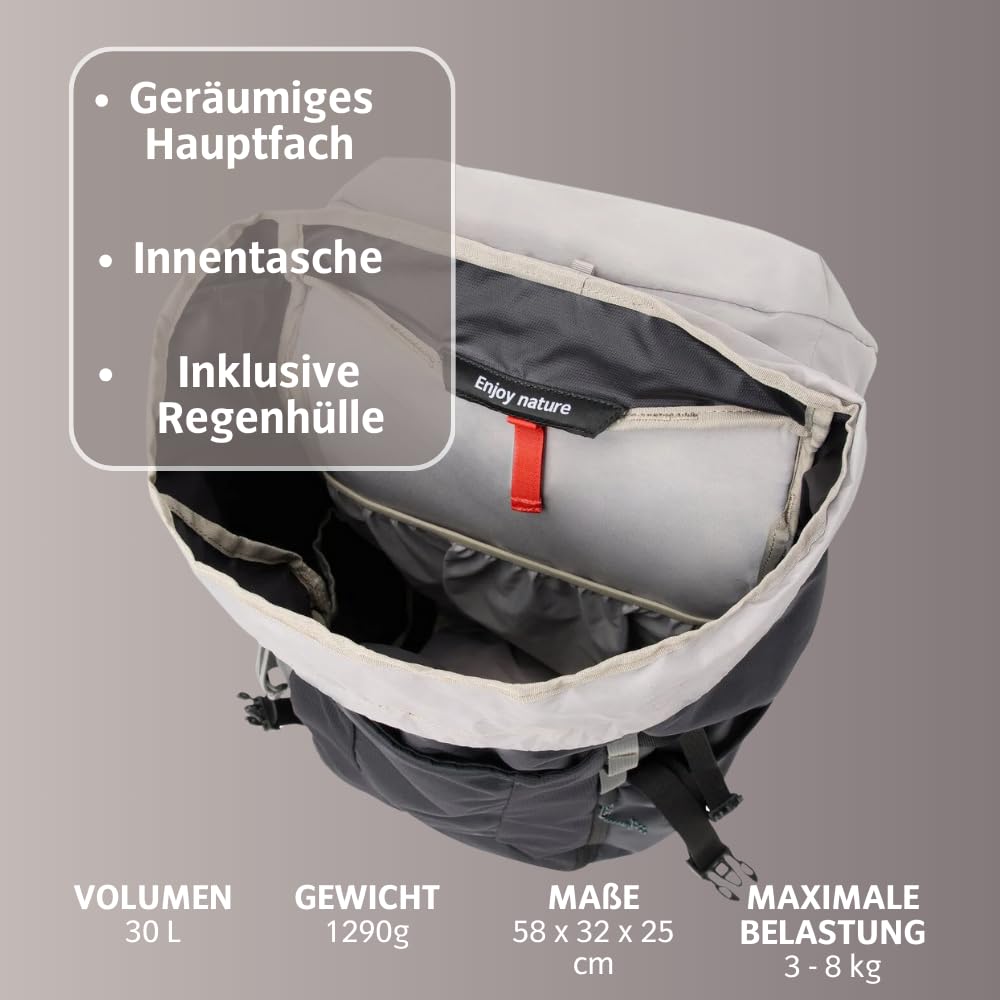 VAUDE Brenta 30 Wanderrucksack 30L mit ergonomischem Tragesystem, atmungsaktiver Rückwand, Trinksystem-Fach und verstellbaren Gurten ideal für längere Wanderungen