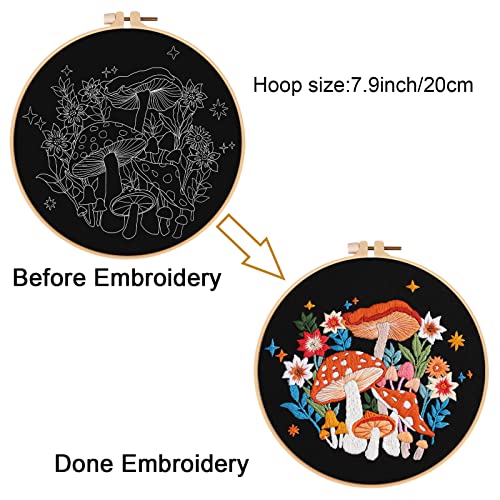 Image of Louise Maelys Mushroom Embroidery Kits for Beginners with Art Night Pattern,Adults Starter Cross Stitch Kit DIY Needlepoint