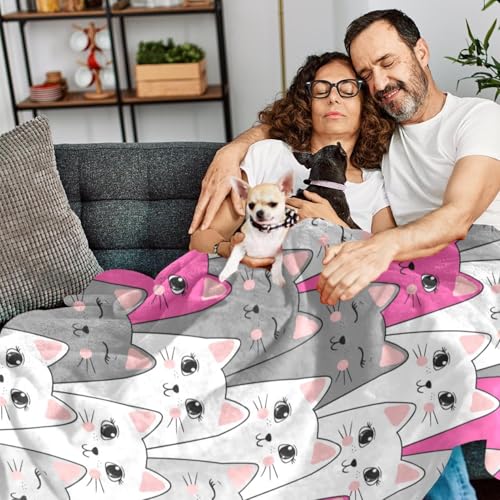 Couverture polaire chats mignons plaid chaud et doux pour lit et canapé 150x200cm