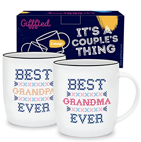 grandpa coffee mug gift set - Triple Gifffted Grandma and Grandpa Coffee Mugs Gifts For Grandparents, Best Grandparents, Grandma and Grandad Gifts, Father's Day, Mother's Day From Grandkids, Grandchildren, Christmas Set Gift Cups