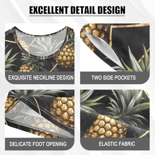 ALAZA Pineapples Black Marble Pajama Set Short Sleeve Sleepwear Soft Lounge Nightwear4