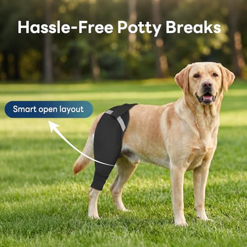 Image of Dog Rear Leg Sleeve to Stop Licking, Upgraded Hind Leg Cover to Stop Slipping, for TPLO Surgery, Skin Conditions, Wounds, Breathable Soft Fabric, Dog Cone Alternative, Left, M, Black