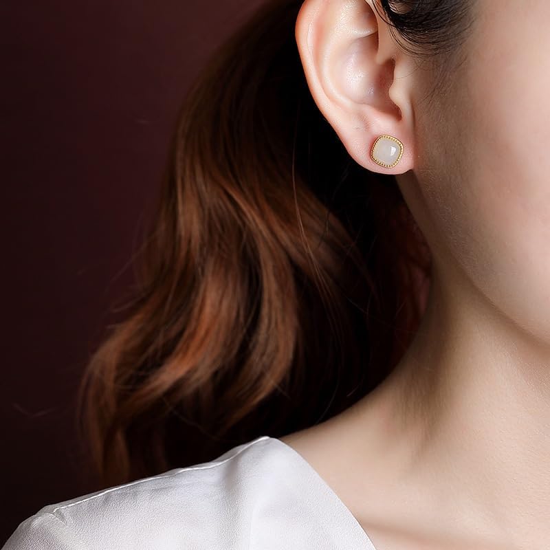 Boucles d'oreilles en pierre blanche synthétique et clous carrés plaqués or