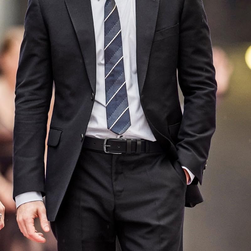 Men Genuine Leather Dress Belt Buckle Stylish Pin Buckle Belt for Jeans, Adjustable Trim to Fit Everywhere4