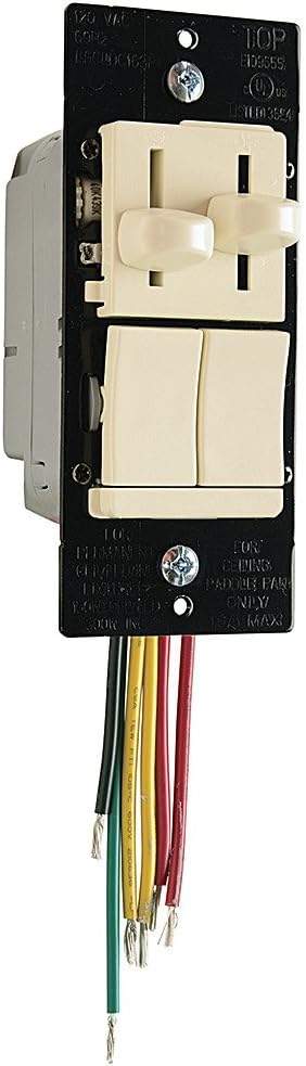 Legrand Pass & Seymour LSCLDC163PLACCV4 450W LS Series Preset Dimmer Light Switch for Dimmable LED and CFL Bulbs Plus 1.6A Fan Control, Single Pole/3-Way, Light Almond (1 Count)