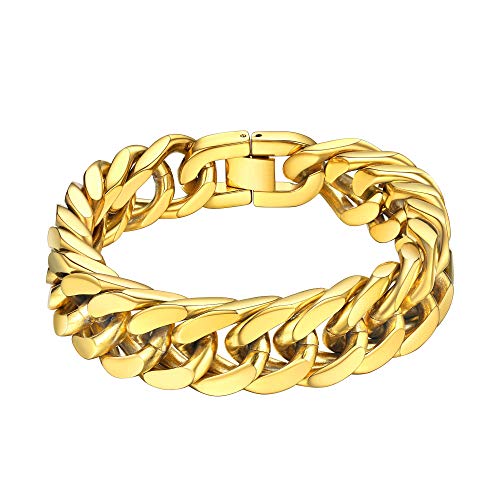 ChainsHouse Pulsera Hombre Oro 21cm Pulseras de Cadenas Cubanas Resistente para Novio Amigo Pulsera Gruesa para Hombres