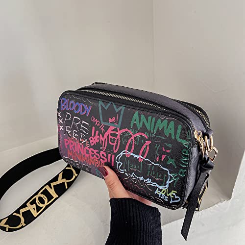 PU Leather Graffiti Square Bag, Large-capacity Tassel Bag, Shoulder Messenger Bag, Double Zipper Adjustable Wallet2