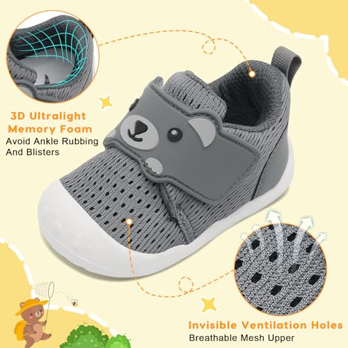 Image of FEETCITY Baby Walking Shoes Wide Baby Shoes Boys Girls Infant Sneakers Crib Shoes Breathable Toddler Barefoot Shoes Slip On Shoes