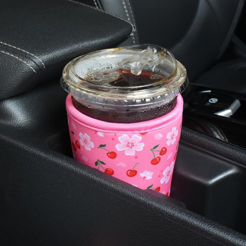 Image of 3 Pack Reusable Iced Coffee Sleeves - Xumbtvs Insulator Sleeve for Cold Beverages, Neoprene Coffee Cup Holder (Cherry blossom)