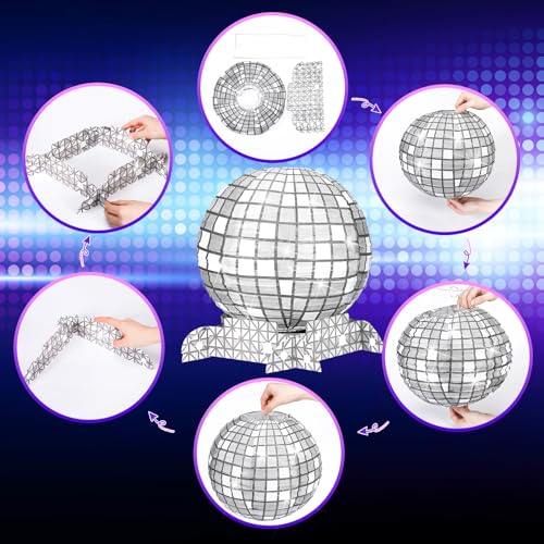 Image of Bencailor 12 Pcs Disco Paper Lanterns 70s Retro Hanging Decorative Lantern with Stand 12 inch Silver Disco Ball Lantern Round Table Lanterns for Disco Party Supplies Centerpieces Anniversary Birthday