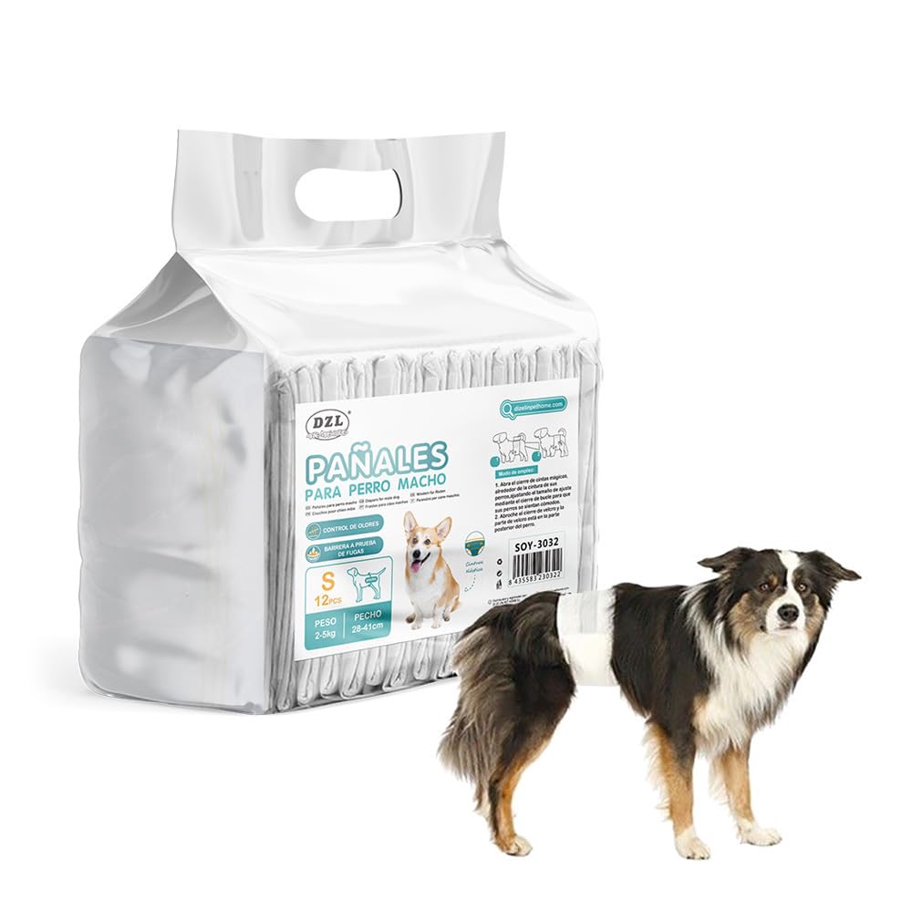 SMELL & SMILE Pañales Desechables para Perro Pañales para Perros Macho Pañal Sanitarios para Perro Mascotas Bragas Higiénicas Suaves absorbentes (S-20.5 * 50 CM)