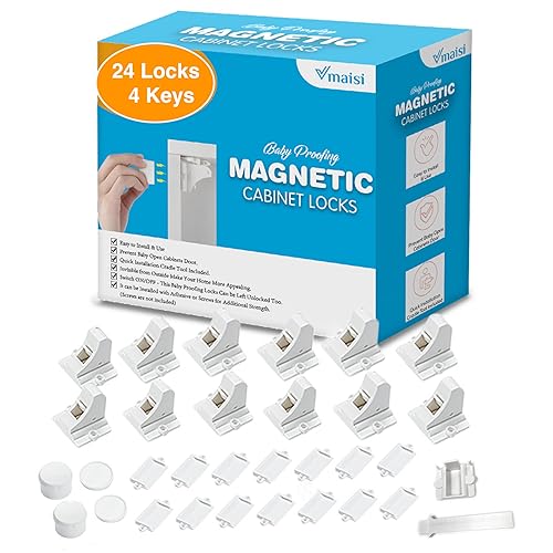 Image of Vmaisi Adhesive Magnetic Locks for Cabinets & Drawers (24 Pack and 4 Keys + Cradle)