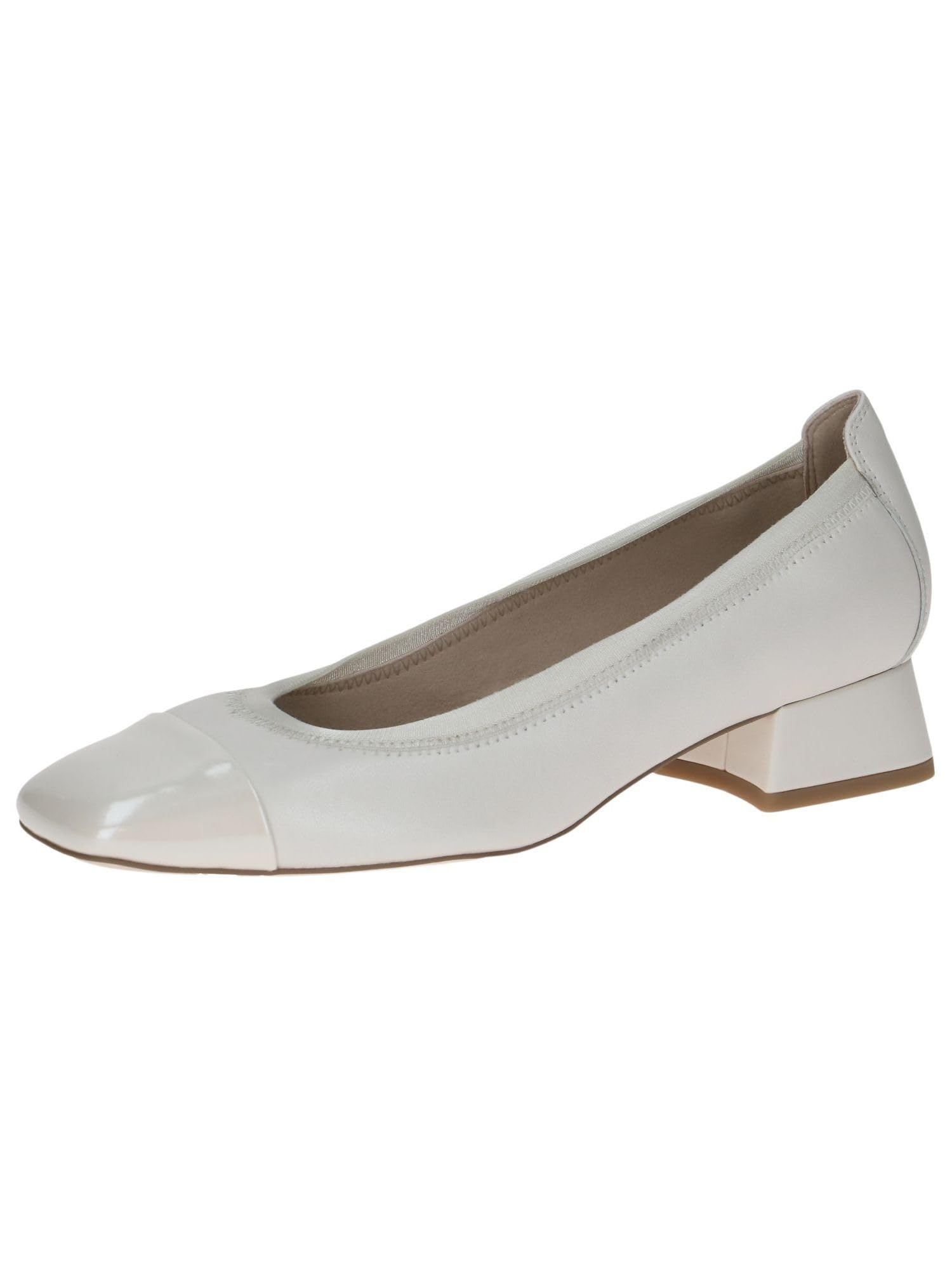 CAPRICE Women Pumps Leather Low Heel, White (Offwhite Comb), 4 UK