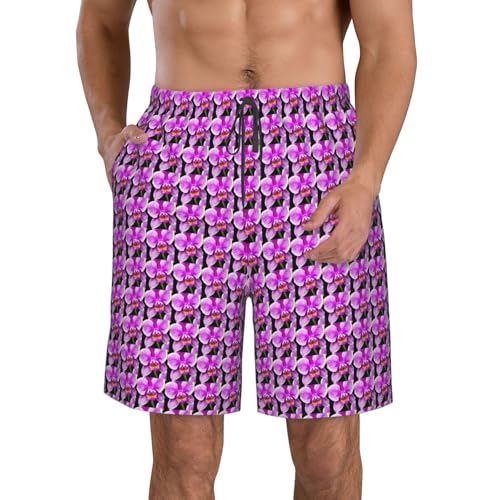 Orchid Flower Print Stylish Beach Shorts Swim Trunks Lightweight Breathable Summer Outdoor Activities