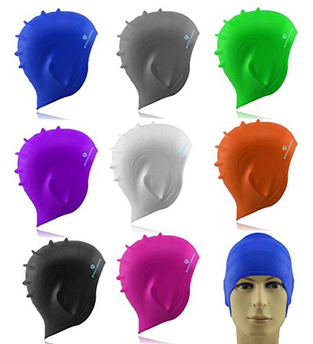 #DoYourSwimming Gorro de natación »Franklin« con orejera/Unisex y de Silicona Duradera de Calidad (Elastano), Muy elástico, se Adapta Perfectamente a la Forma de la Cabeza/Gris