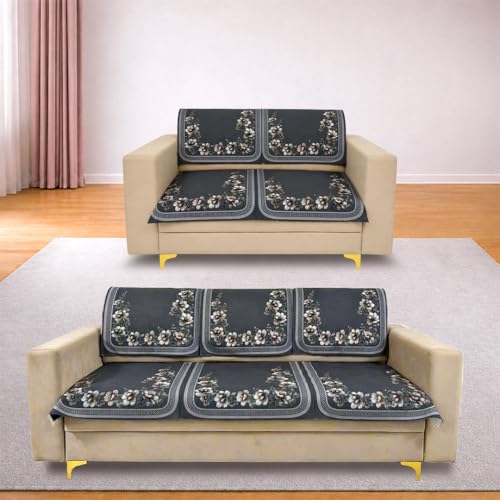 Image of Homerz Premium 'Luxe Series' Holland Velvet Sofa Cover | Smooth Finish | Anti-Skid Fleece Backing | Soft Touch Couch Protector for Living Room (Grey, 5 (3+2) Seater, Seat Cover with Backrest)