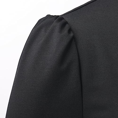 Image of CAMDOM Church Clergy Dress for Women Short Sleeve Polka Dot A Line Elegant Dress with Tab Collar