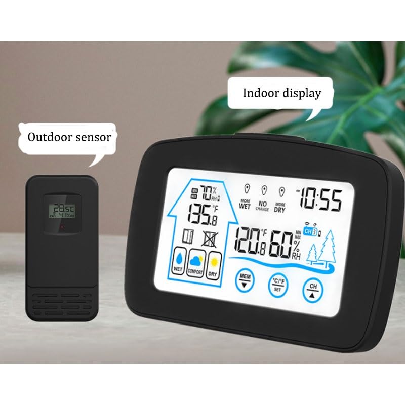 ABS Multifunctional Electronic Thermometer Hygrometer Clock Indoor Outdoor