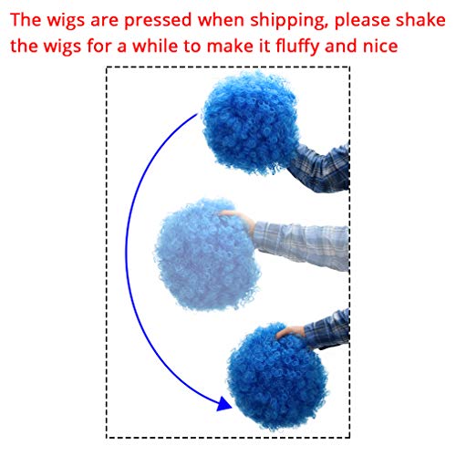 Image of FREE BEAUTY Fluffy Afro Synthetic Clown Wig for Men Women Cosplay Anime Party Christmas Halloween Fancy Funny Wigs (Blue)