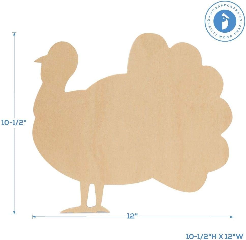 Classic Wood Turkey Cutouts 12 inch, Pack of 3 Unfinished Wooden Cutouts for Crafting, and DIY Thanksgiving Party Decorations, by Woodpeckers