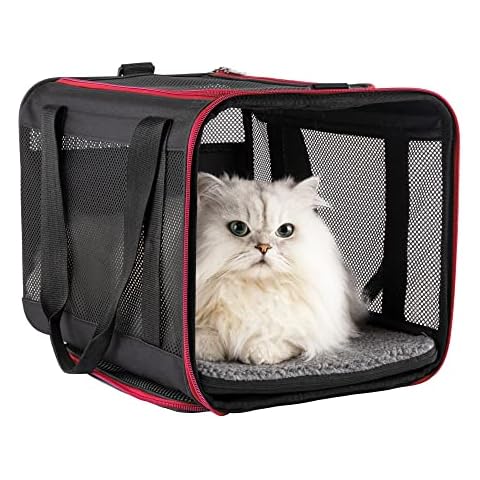 petisfam Top Loading Soft Pet Carrier Bag for Easy Vet Visits with Medium or Large Cats (Large, Black w/Red Trim) Cover