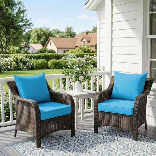 Image of UNIKOME 22 inchx22 inchx3 inch Outdoor Chair Cushions Set - Waterproof Patio Cushions for Outdoor Furniture with Removable Cover, Ties & Handle, Deep Seat Patio Cushions for Sofa Couch - Light Blue