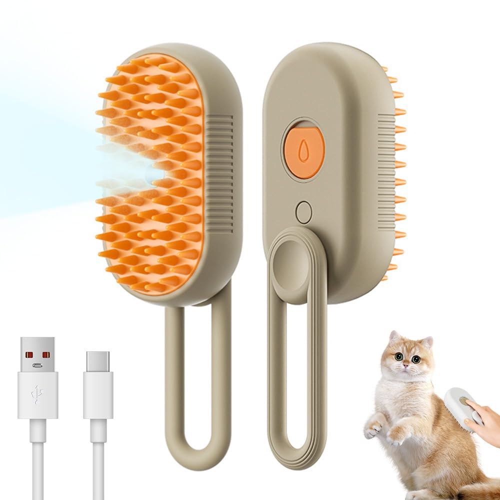 3 In1 Cat Steamy Brush, 2025 New Comb for Cats Dogs, Dog Brush with Steam Self Cleaning Pet Hair, Pet Spray Hair Removal Comb for Shedding, Long Short