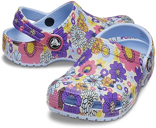Image of Crocs Kids Unisex Classic Clog - Seasonal Graphic (Little Kid /Big Kid) Blue Calcite /Multi Retro Floral 13 Little Kid M