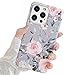 Ownest Etui kompatybilne z iPhone 13 Pro z fioletowymi kwiatowymi i szarymi liśćmi dla dziewcząt kobiet liście z kwiatami wzór romantyczny elegancki miękki TPU ochronny do iPhone'a 13 Pro - różowe kwiaty