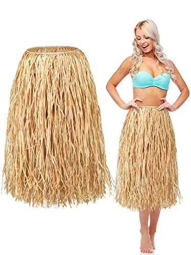 Giegxin Natural Raffia Grass Skirts Tropical Luau Hula Skirt for Adults Women Men Hawaiian Party Costume Beach(Fresh Style 1 Pack)