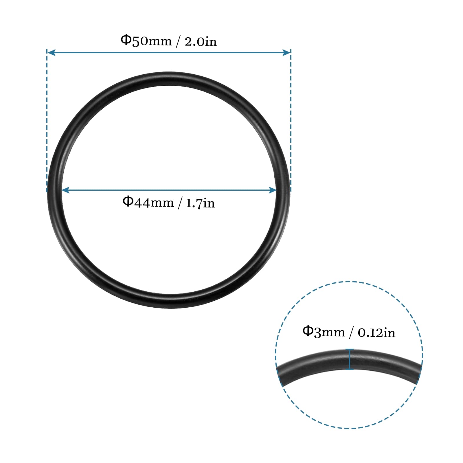 QUARKZMAN 50mm x 44mm x 3mm Nitrilo Goma Juntas Tóricas x 10uds Redondo Junta Arandela para Grifo Plomería Reparación Sellado Conexión [Negro]