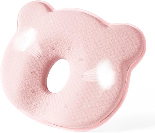 Almohada de espuma viscoelástica para recién nacido, almohada de cabeza plana para bebé, lavable a máquina, soporte para el cuello evita la cabeza