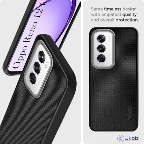 Image of Jkobi Back Cover Case for Oppo Reno12 5G | Oppo Reno 12 5G (Textured Grip Design | Camera Protection | Slim and Light Weight | Soft Touch and Feel | Black)