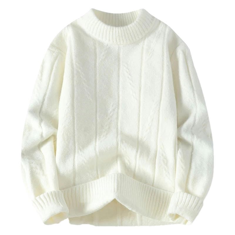 Pull à col rond pour homme en tricot ample et chaud de couleur unie