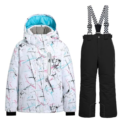 WOWULOVELY Girls Thicken Warm Snowsuit Hooded Ski Jacket Pants 2 Pcs Set Skiing Jacket with Pants