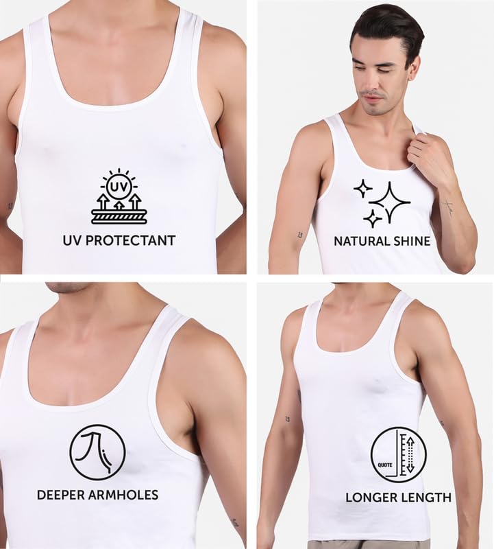 Image of Freecultr Cotton Vest for Men Sleeveless Lightweight Solid Round Neck Comfort Vest | Ultra-Soft Breathable Innerwear Sando for Gym, Sports, Workout, and Everyday Wear | Regular Fit and Durable Design